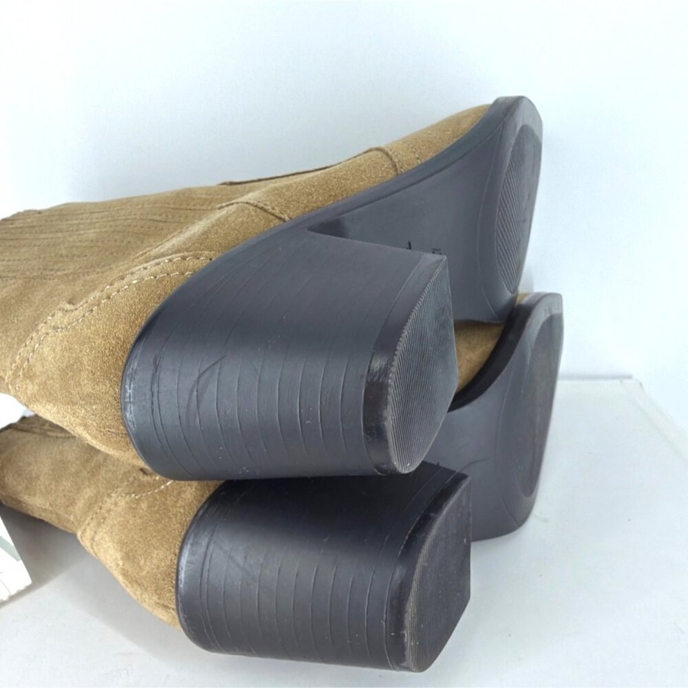 Zara Western Booties Calf Block Heel Tan Suede Boots Women Size 37 US6.5 - Picture 11 of 12